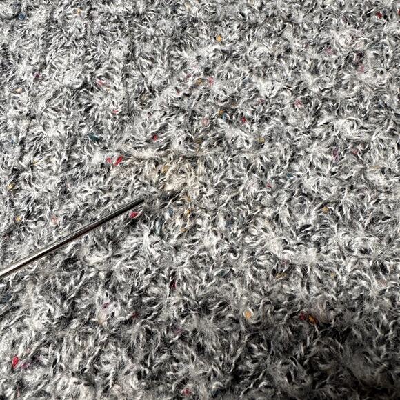 Vintage Le Roy Pom Pom Knit Cardigan Gray Wool Open Front Preppy Twee Size L - Picture 8 of 10